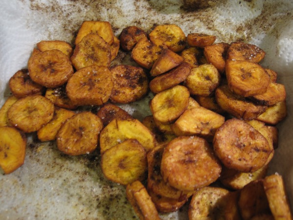 close-up of spicy fried plaintains